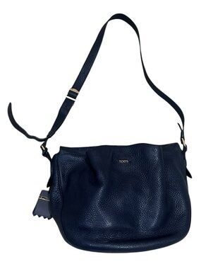 Nwot Tod's Navy Pebbled Leather flower slouchy Shoulder Bag top zip